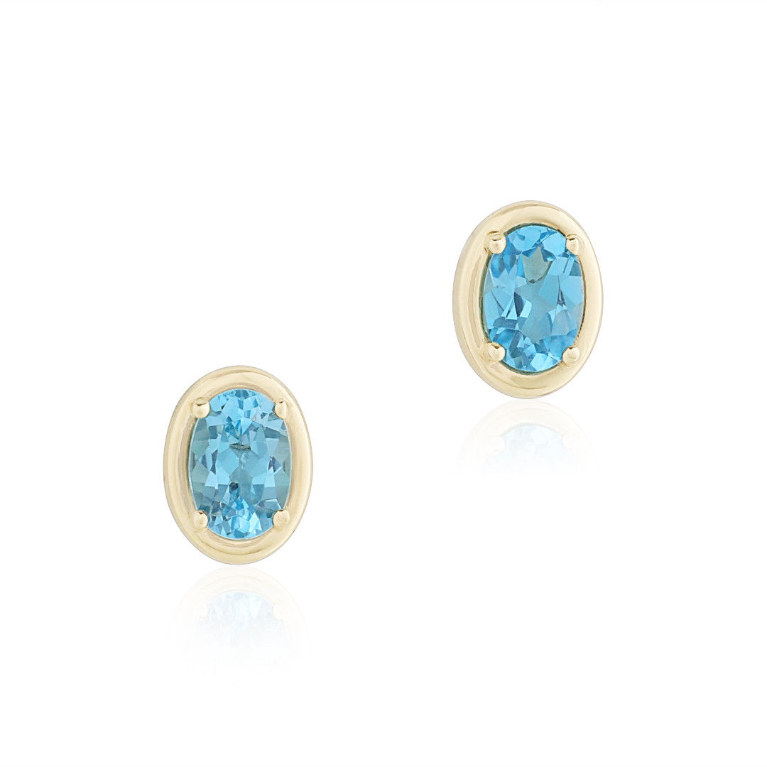 14K TIVOL Yellow Gold and Blue Topaz Stud Earrings